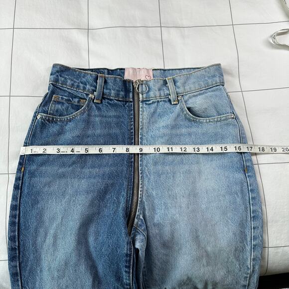 REVICE Jeans Womens 27 Blue Ying Yang Zipper Two Tone Crop Denim High Rise USA - Picture 8 of 12